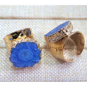 druzy agate ring, copper, gold plated, approx 15-25mm [GMRG184]