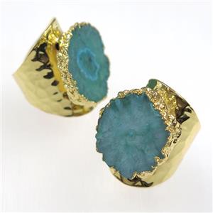 green Solar Quartz Druzy Ring, copper, gold plated, approx 15-25mm [GMRG185]