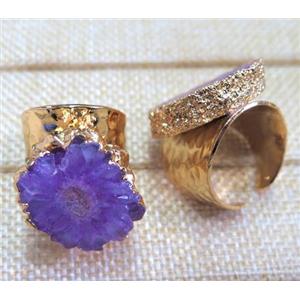 druzy agate ring, copper, gold plated, approx 15-25mm [GMRG187]