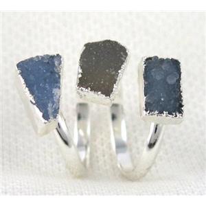 agate druzy ring, mix color, copper, silver plated, approx 10-22mm [GMRG200]