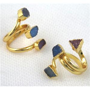 agate druzy ring, mix color, copper, gold plated, approx 10-22mm [GMRG201]