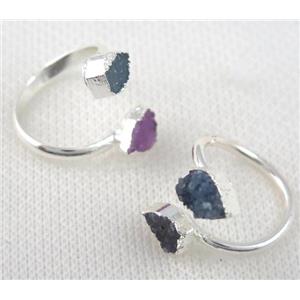 agate druzy ring, mix color, copper, silver plated, approx 10-22mm [GMRG202]