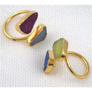 agate druzy ring, mix color, copper, gold plated, approx 10-22mm [GMRG203]