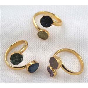 agate druzy ring, mix color, copper, gold plated, approx 8mm druzy, 20mm dia [GMRG209]