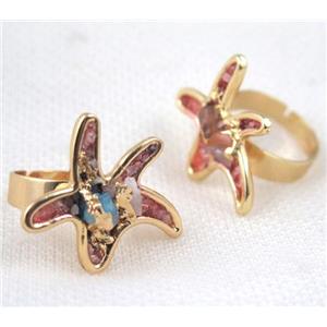 Fluorite ring, starfish, copper, gold plated, approx 28mm [GMRG213]