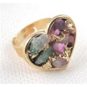 Fluorite ring, heart, copper, gold plated, approx 23mm [GMRG215]