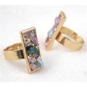 Fluorite ring, rectangle, copper, gold plated, approx 10-25mm [GMRG216]