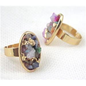 Fluorite ring, oval, copper, gold plated, approx 15-25mm [GMRG217]