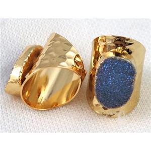 bluegray quartz druzy ring, copper, gold plated, approx 15-22mm [GMRG219]