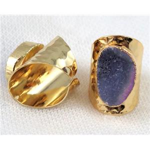 purple druzy quartz ring, copper, gold plated, approx 15-22mm [GMRG220]