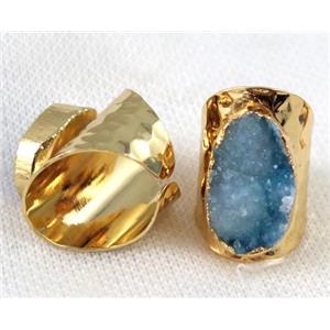 blue druzy quartz ring, copper, gold plated, approx 15-22mm [GMRG221]