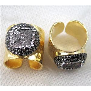 silver agate druzy Ring pave rhinestone, copper, gold plated, approx 16-20mm [GMRG232]