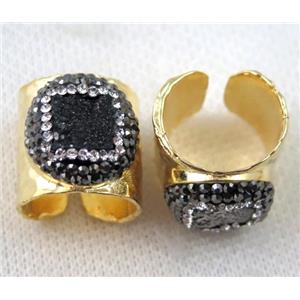 black agate druzy Ring pave rhinestone, copper, gold plated, approx 16-20mm [GMRG234]