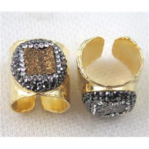 gold agate druzy Ring pave rhinestone, copper, gold plated, approx 16-20mm [GMRG235]