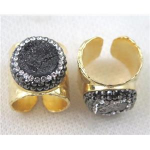 black agate druzy Ring pave rhinestone, copper, gold plated, approx 16-20mm [GMRG236]