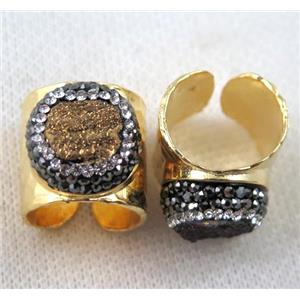 golden agate druzy Ring pave rhinestone, copper, gold plated, approx 16-20mm [GMRG238]
