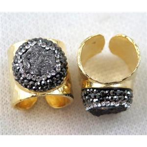 silver agate druzy Ring pave rhinestone, copper, gold plated, approx 16-20mm [GMRG239]