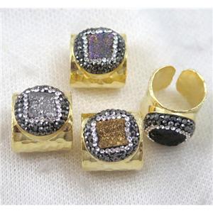 druzy SunAgate Ring paved rhinestone, mix color, copper, gold plated, approx 16-20mm [GMRG244]