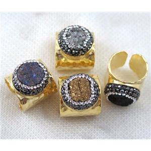druzy Sunagate Ring paved rhinestone, mix color, copper, gold plated, approx 16-20mm [GMRG245]