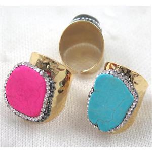 mix turquoise ring paved rhinestone, copper, gold plated, approx 16-18mm, 22mm dia [GMRG248]