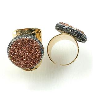 Agate druzy Ring paved rhinestone, copper, rose gold plated, approx 20mm, 22mm dia [GMRG256]