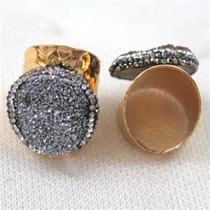 silver Agate druzy Ring paved rhinestone, copper, gold plated, approx 20mm, 22mm dia [GMRG257]