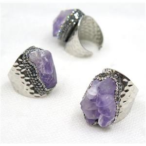 Amethyst bead, copper ring, paved rhinestone, approx 12-20mm [GMRG277]