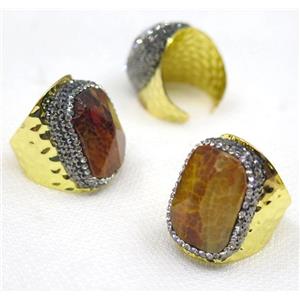 Agate bead, copper ring, paved rhinestone, approx 18-23mm [GMRG280]