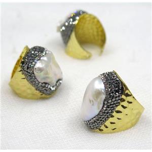 freshwater pearl bead, copper ring, paved rhinestone, approx 12-20mm [GMRG284]