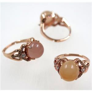 pink Chinese Nanhong Agate Ring, copper, rose gold plated, approx 10-20mm [GMRG286]