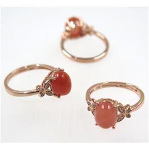 red Chinese NanHong Agate Ring, copper, rose gold plated, approx 7-20mm [GMRG287]