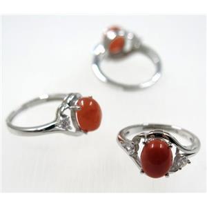 red Chinese NanHong Agate Ring, copper, platinum plated, approx 7-20mm [GMRG288]