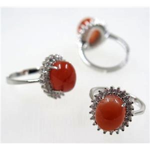 red Chinese NanHong Agate Ring, copper, platinum plated, approx 10-20mm [GMRG289]