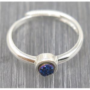 blue druzy quartz copper ring, approx 4mm, 20mm dia [GMRG292]