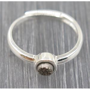 silver druzy quartz copper ring, approx 4mm, 20mm dia [GMRG294]
