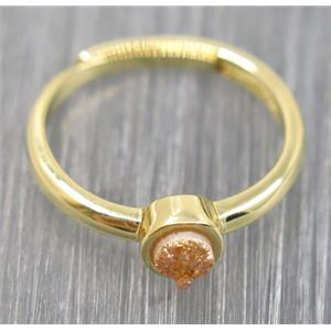 gold champagne druzy quartz copper ring, approx 4mm, 20mm dia [GMRG298]