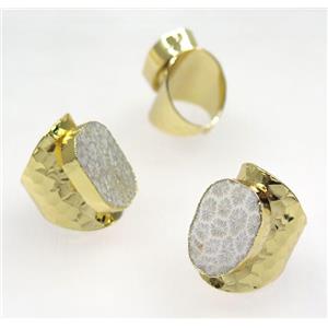 coral fossil ring, gold plated, approx 18-25mm [GMRG309]