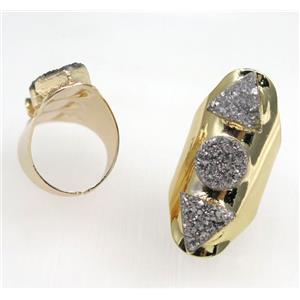 silver druzy quartz ring, gold plated, approx 20-40mm [GMRG311]