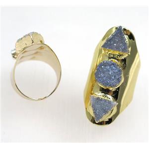 bluegray druzy quartz ring, gold plated, approx 20-40mm [GMRG312]