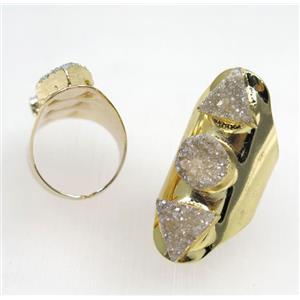 goldenchampagne druzy quartz ring, gold plated, approx 20-40mm [GMRG313]