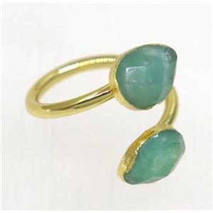 green Australian Chrysoprase ring, faceted teardrop, gold plated, approx 8-20mm [GMRG317]