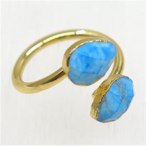 blue truquoise ring, faceted teardrop, gold plated, approx 8-20mm [GMRG321]