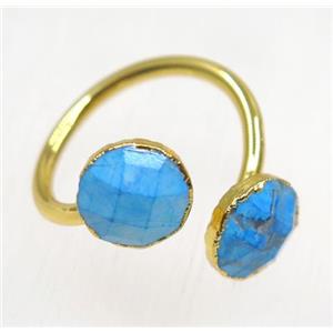blue truquoise ring, faceted flatround, gold plated, approx 8-20mm [GMRG322]