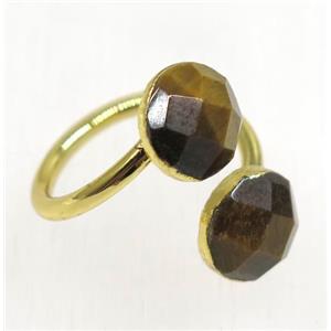 natural yellow Tiger ey stone ring, faceted flatround, gold plated, approx 8-20mm [GMRG324]