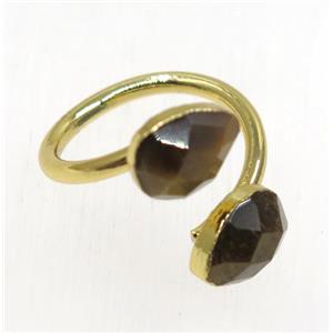 natural yellow Tiger ey stone ring, faceted teardrop, gold plated, approx 8-20mm [GMRG326]