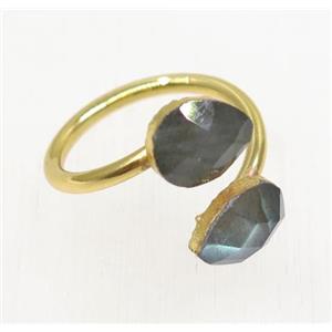 Labradorite ring, faceted teardrop, gold plated, approx 8-20mm [GMRG330]