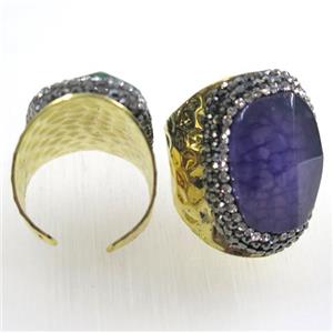 agate ring paved rhinestone, gold plated, approx 16-26mm, 20mm [GMRG334]