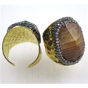 agate ring paved rhinestone, gold plated, approx 16-26mm, 20mm [GMRG335]