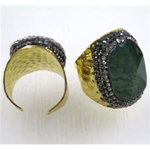agate ring paved rhinestone, gold plated, approx 16-26mm, 20mm [GMRG338]