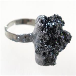 rainbow Lava stone nugget ring, freeform, silver plated, approx 20-40mm [GMRG341]